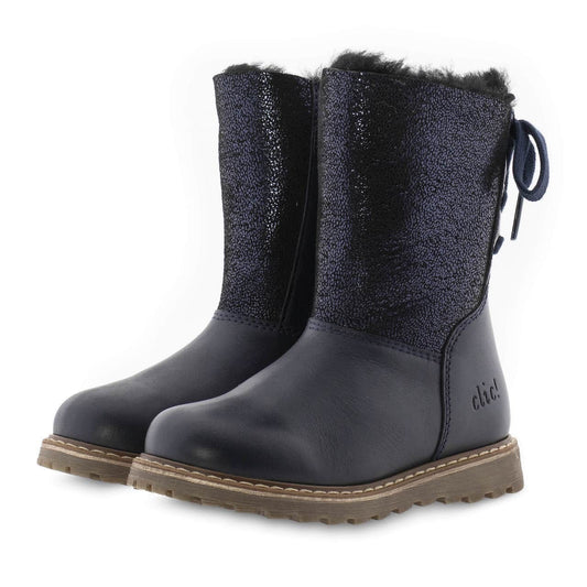 Gefütterter Stiefel dunkelblau mit Glitzer