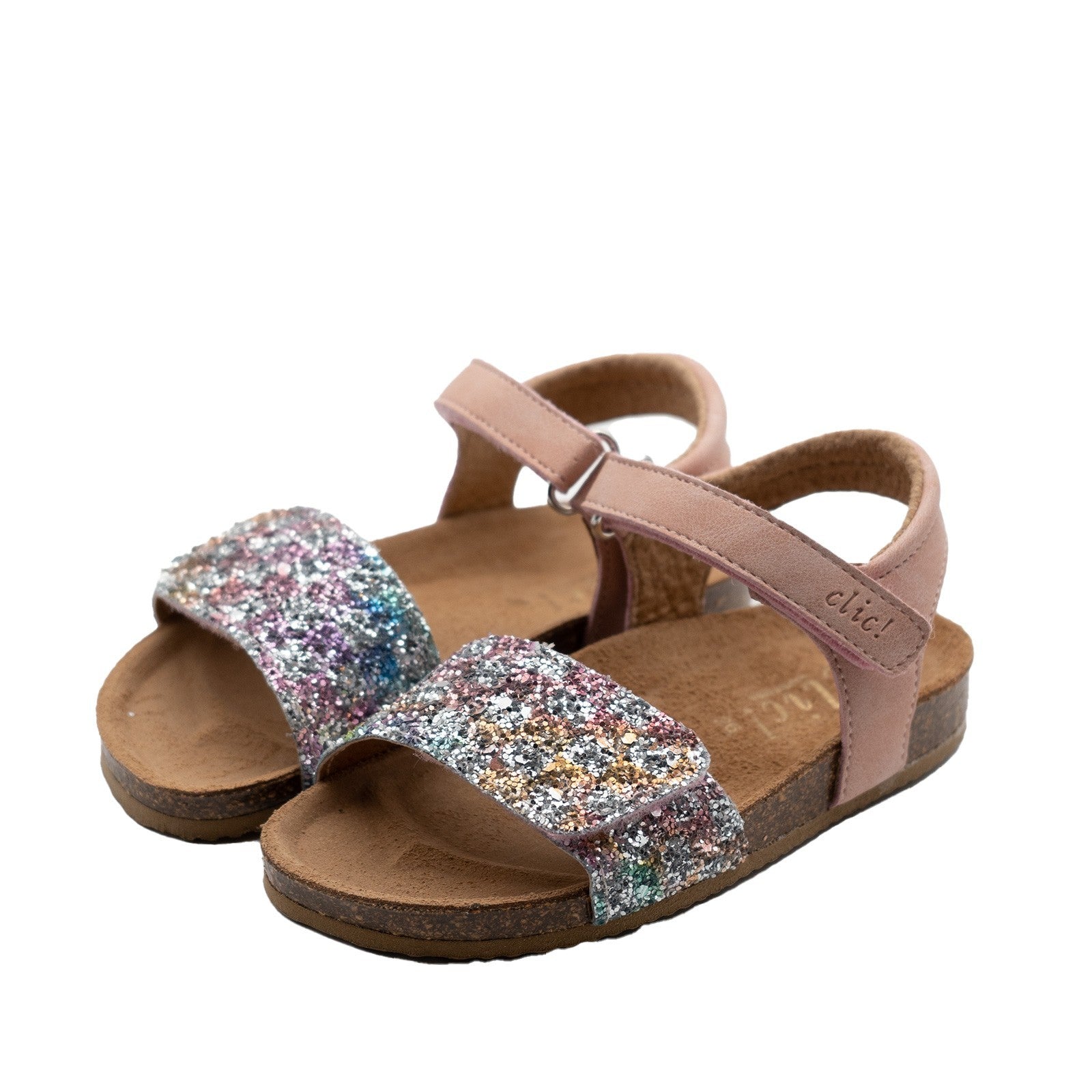 Clic Sandale mit Regenbogen Glitzer